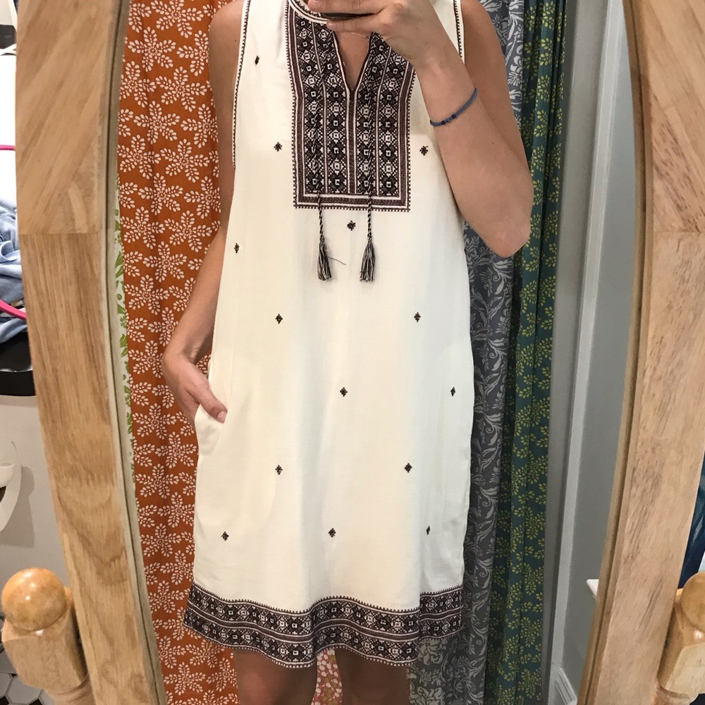 Off-White Cotton Dress with Tribal Design